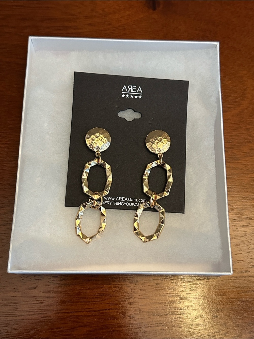 AREA Gold Textured Triple-Link Dangle Earrings